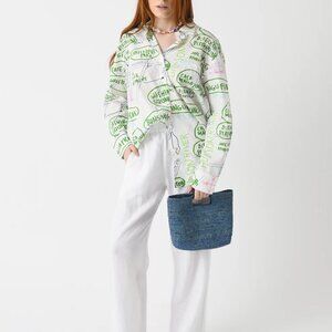 NEW Lingua Franca Bonsignor Button Down Shirt Map Print West Village Novelty M